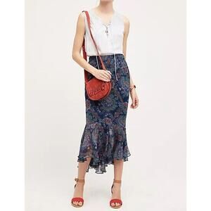 NWT $158 Anthropologie Paisley Silk Skirt Size 6 Blue Motif By Vanessa Virginia